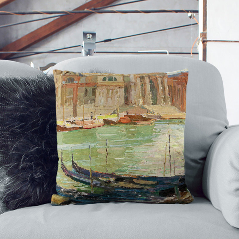 Gondolas In Venince Square Throw Cushion, 40cm H x 40cm W x 15cm D, Black