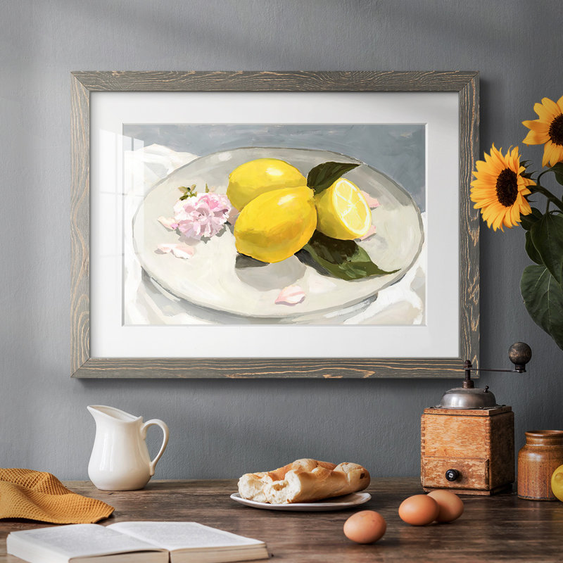 " Lemons On A Plate II ", Gray Framed, 22" H x 32" W