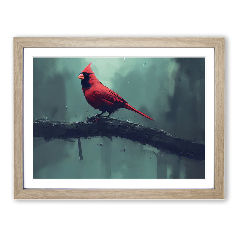 Cardinal Bird Vol.2 - Single Picture Frame Painting, 25cm H x 34cm W x 2cm D, Oak Framed