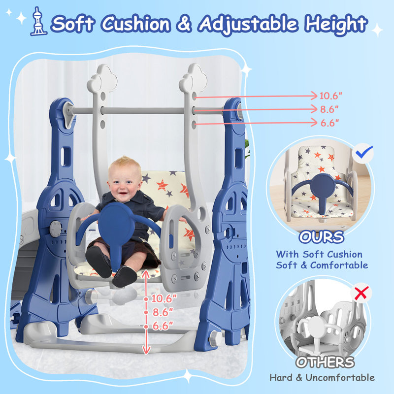 Blue and Gray 4-in-1 Toddler Slide and Swing Set