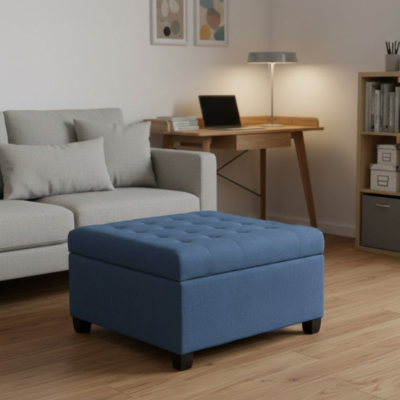 Tabouret de rangement multi-fonctions à coussins matelassés, Marine