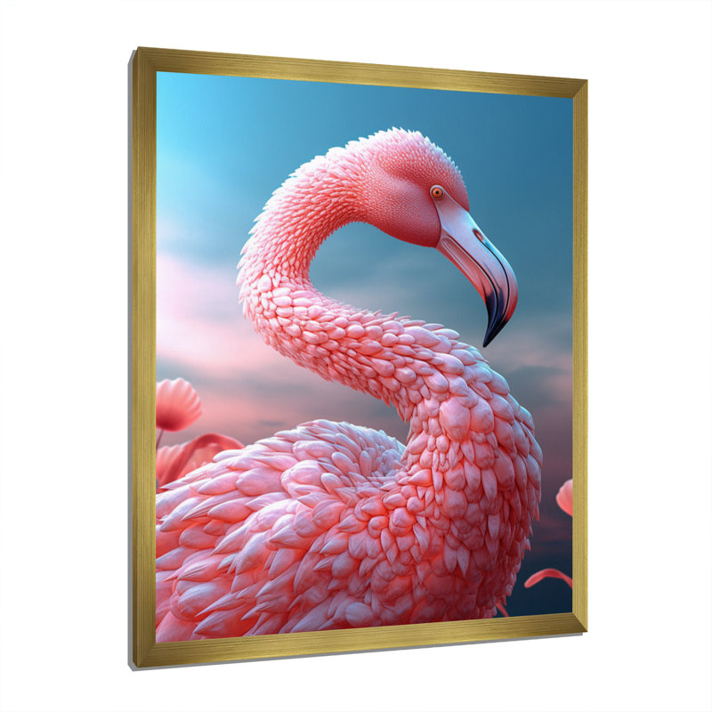 «Pink Flamino», photographie sur toile encadrée, H 20 po x l 12 po x P 1 po, Encadrement doré