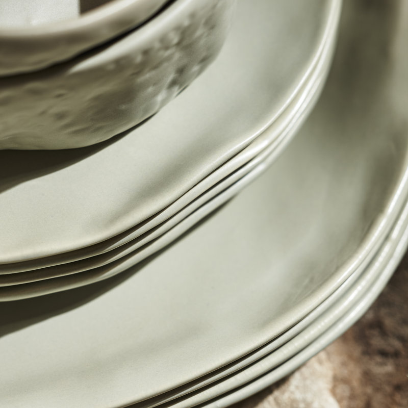 Sage-Grey Ceramic 16-Piece Dinnerware Set, Service for 4