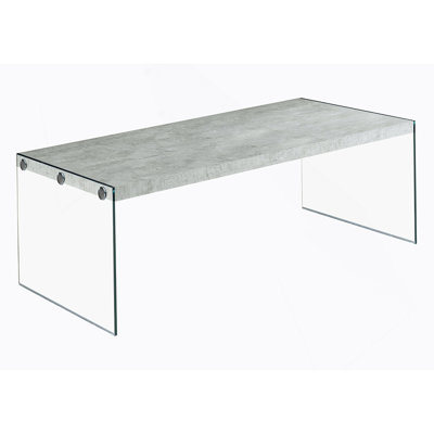 Coffee Table, Accent, Cocktail, Rectangular, Living Room, 44"l, Grey Laminate, Clear Tempered Glass