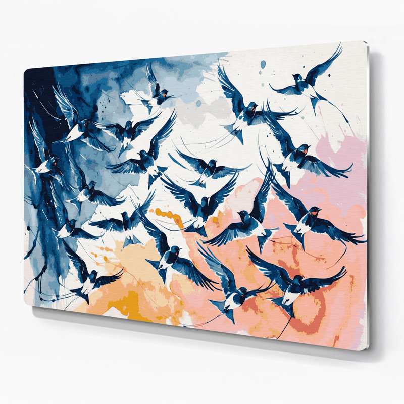«Birds Welcome Swallow», art mural en métal gris, H 240 po x l 240 po x P 0,05 po