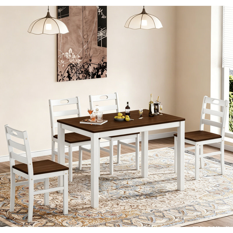 Ensembles de table de salle à manger 5 pièces, ensembles de salle à manger en bois massif peu encombrants avec 4 chaises à dossier à lattes