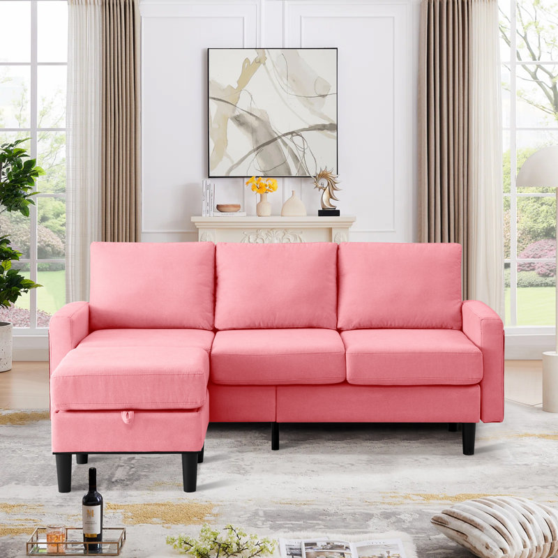 Canapé-lit rembourré 74,8 po Elvedin, Rose 100 % polyester