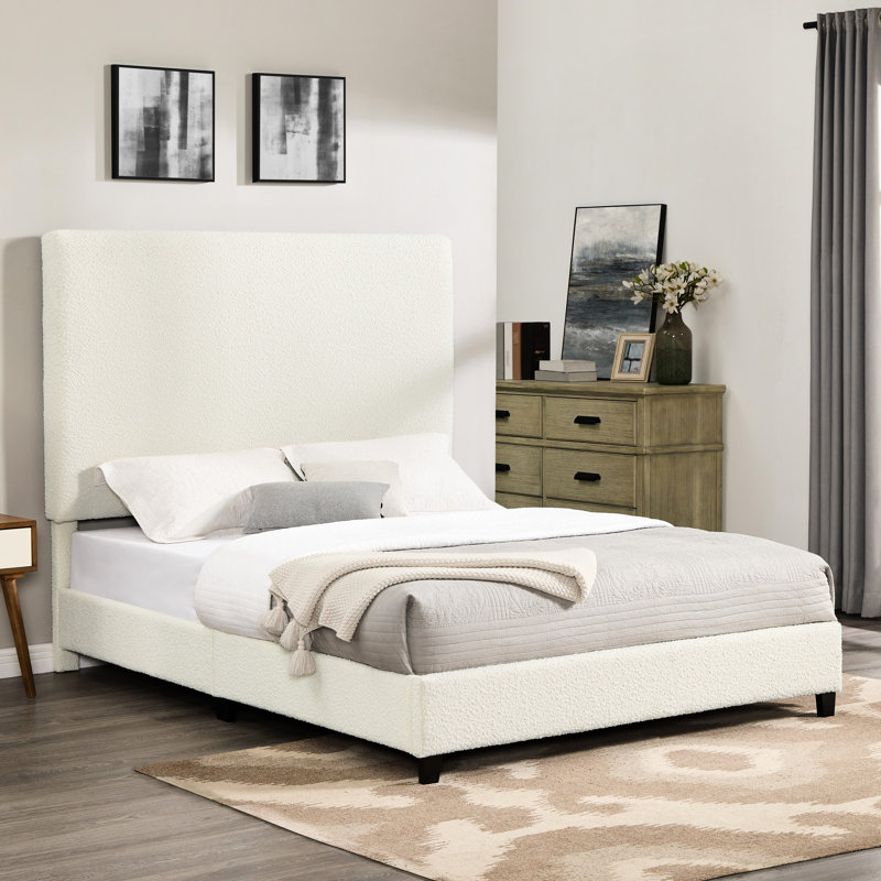 Grand lit avec tissu Boucle - Revêtement moelleux pour chambre à coucher moderne