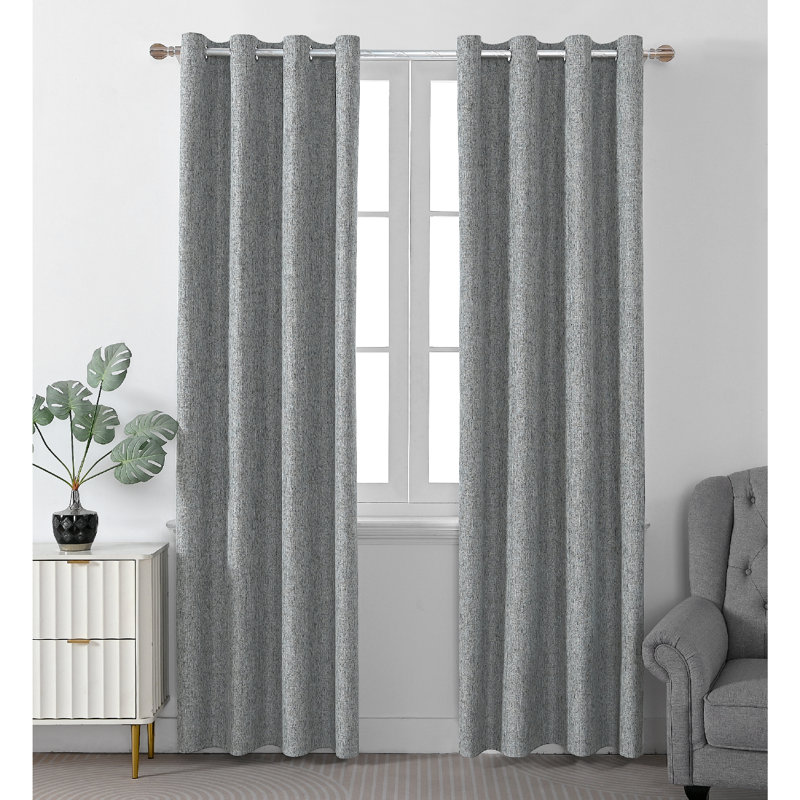 Leming Linen Like Polyester Blackout Room Darkening Grommet Curtain Pair, 52" W x 96" L, Dark Gray