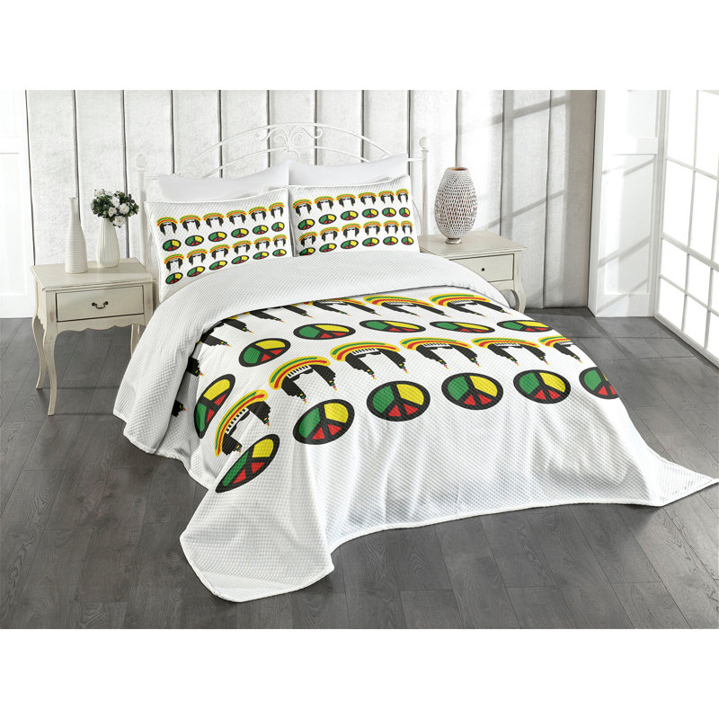 Ambensonne Jamaican Bedspread Multicolor, King Coverlet/Bedspread + 2 Pillow Shams