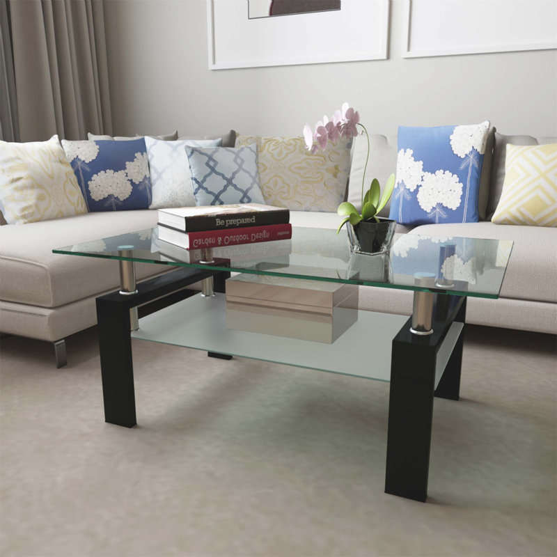 Table basse à 4 pieds avec rangement Swann, Blanc, Transparent, H 17,7 po x L 39,37 po x l 23,62 po