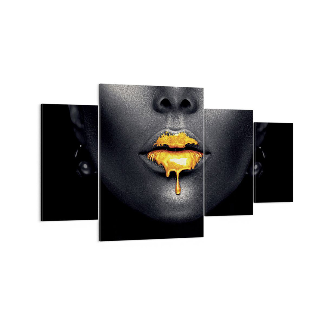 4-tlg. Leinwandbilder-Set Gold Mouth Black