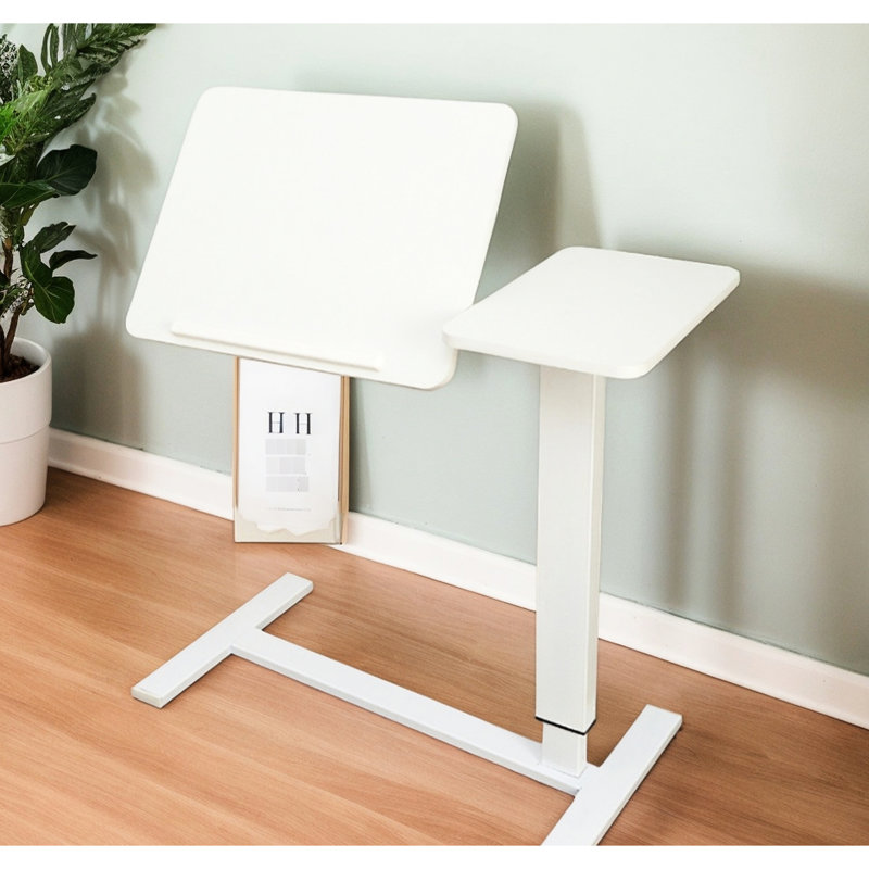 Table de chevet blanche à hauteur ajustable avec roulettes, mobile pour ordinateur portable et table de lecture mobile en blanc, ordinateur portable, lit sécuritaire
