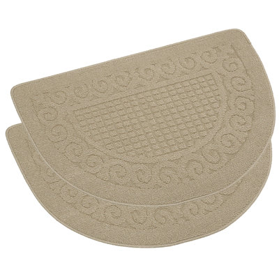 Zanthe Home Decor Luxury Solid Non-Slip Rubber Backing Safety Water Absorbent Soft Durable Woven Runner Area Carpet Floor Area Mat Indoor Interior Jacquard Decorative Kitchen Rug, Taupe Color Half Moon Shape 20 x 32 Inch 2 Pack