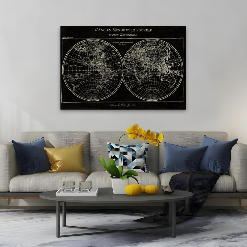 Carte du monde, plan français, globe blanc, H 60 po x l 40 po