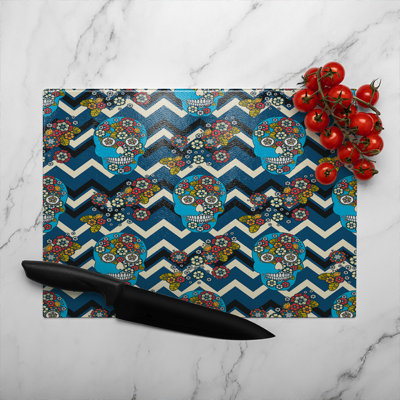 Embroidery Simplified Ethnic Skull Pattern Glass Chopping Board