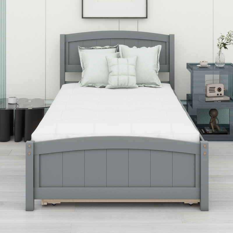 Lit plateforme avec lit gigogne, Gris
