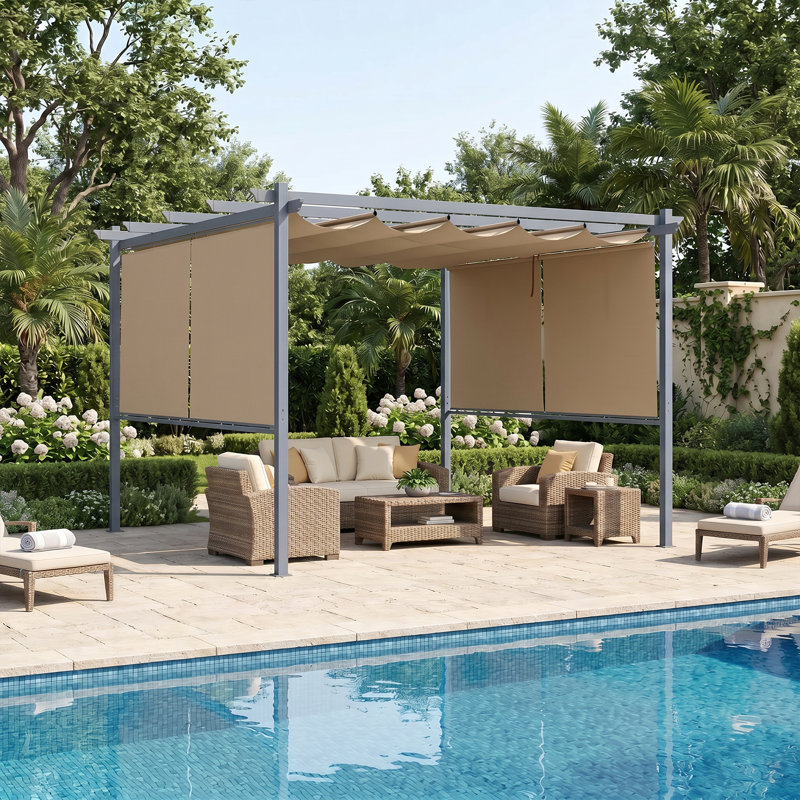 Aoodor Aluminum Pergola with Canopy, Brown, 10 ft. x 10 ft.