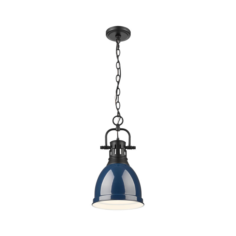 Luminaire suspendu 1 lumière avec chaîne Cajoux, H 8,875 po x l 8,875 po, Bleu marine mat, Noir mat