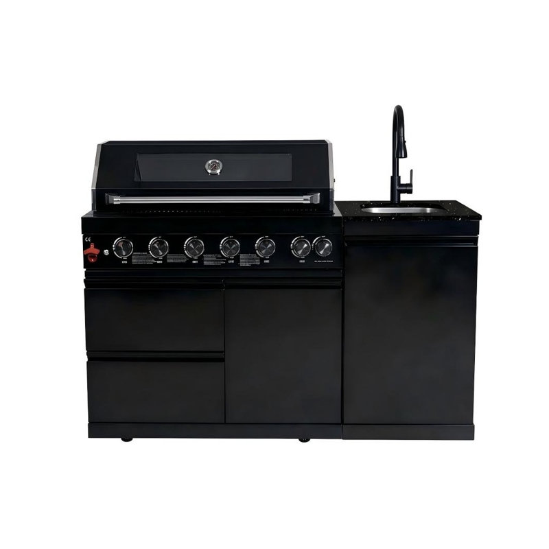 Barbecue de cuisine d'extérieur en acier inoxydable à 6 brûleurs de 85 000 BTU avec rôtissoire, comptoir en granit, évier / robinet