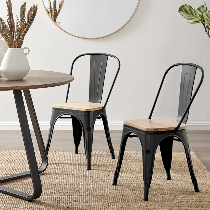 Chaise d'appoint empilable en métal Honora, Noir, noir, noir, noir