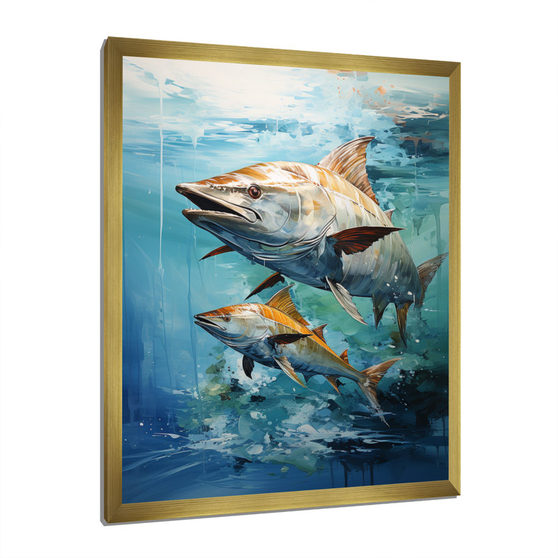 Fishing Majestic Marlins II " Fishing Majestic Marlins II ", 32" H x 16" W x 1" D, Gold Picture Framed