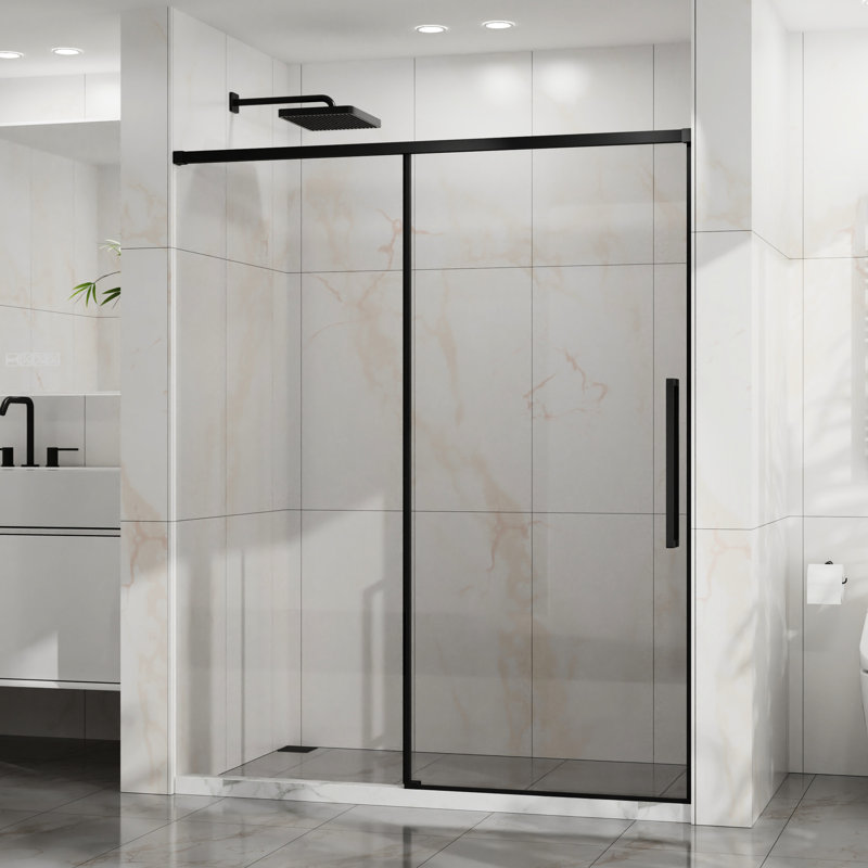 60" W X 72" H Semi - Sliding Shower Door, 6Mm Tempered Glass With Easy Clean Coating, Stainless Steel Rollers, Waterproof Splash Proof Clear Frame, Seal Strip For Bathroom