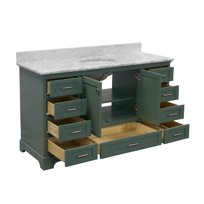 Ensemble de meuble-lavabo simple 60 po Larosa, Vert sauge, Marbre de Carrare