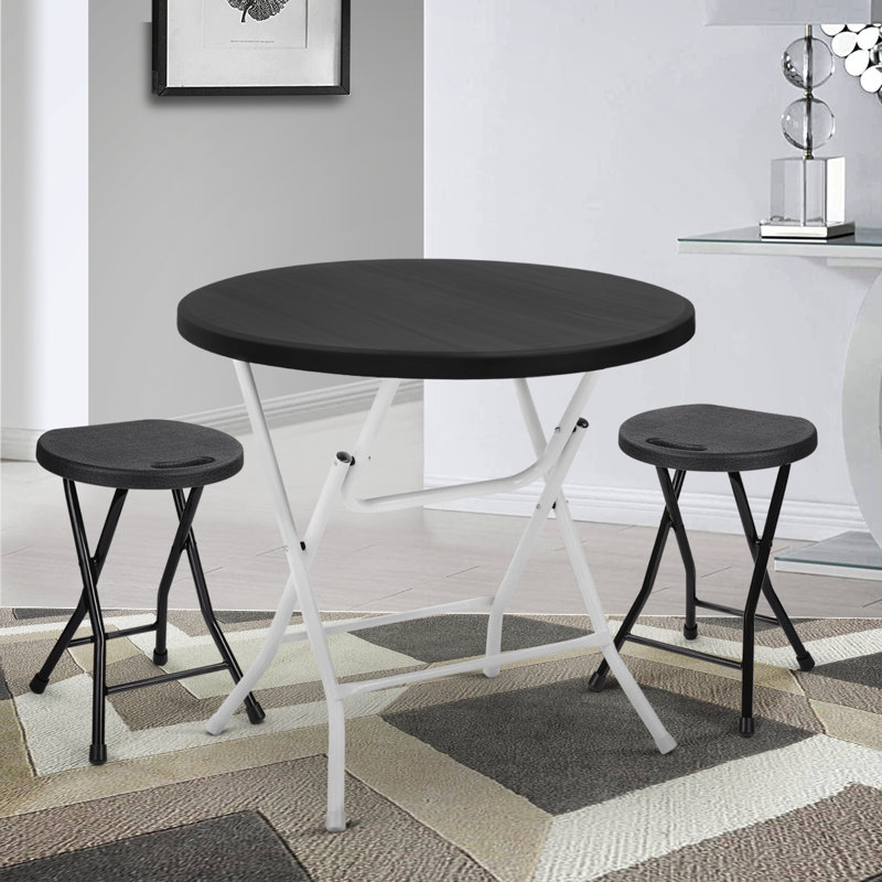 31.5" Black Round Folding Table with Steel Frame