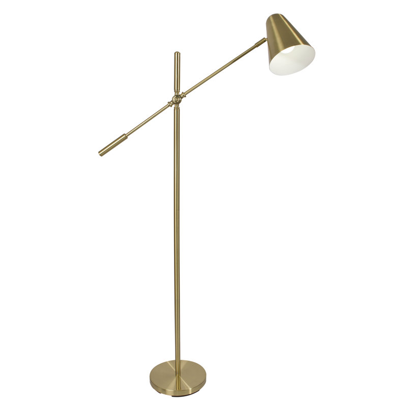 OttLite Archer Floor Lamp - Mid-Century Modern Design, Satin Brass Finish, LED, Adjustable Shade