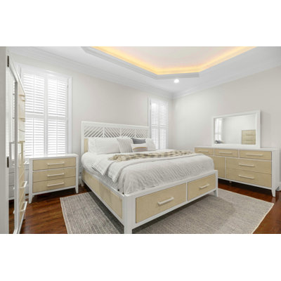 Miramar - Woven Storage Bed - King - Sand and Stark White Finish