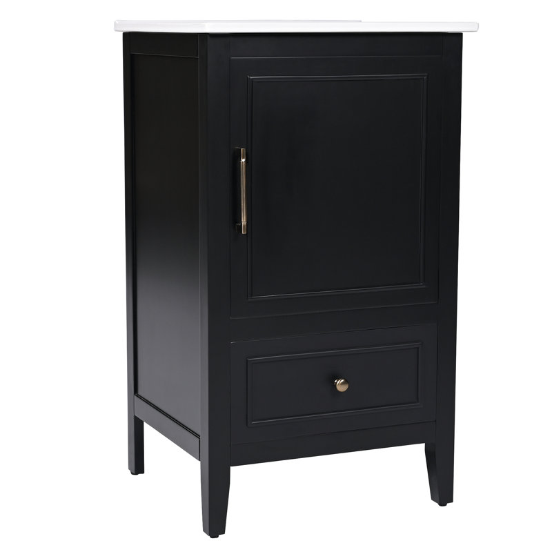 Meuble-lavabo noir 20 po - moderne, avec tiroir d'armoire et de porte, surface imperméable, patins réglables, fabrication d'une capacité de 200 lb, lavabo en céramique, tablette, charnières rouille, l 17,1 po de largeur