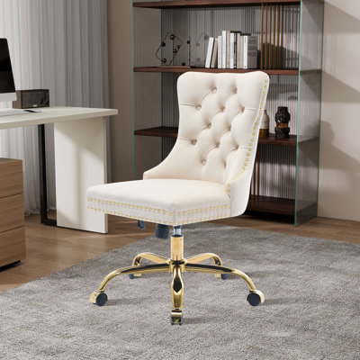 Velvet Upholstered Office Chair,Swivel Task Chair With Golden Metal Base by Red Barrel Studio