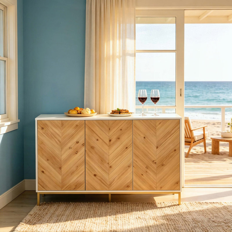 Compact Sideboard Cabinet with Chevron Pattern
