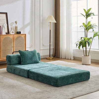 Canapé à compression, canapé-lit convertible au sol avec structure de forme fixe, canapé modulaire à assise simple sans os, sans assemblage requis, tissu chenille, pour la chambre à coucher du salon