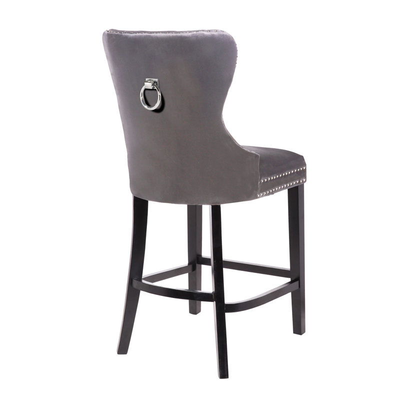 Upholstered Counter Stool with Metal Frame, Gray