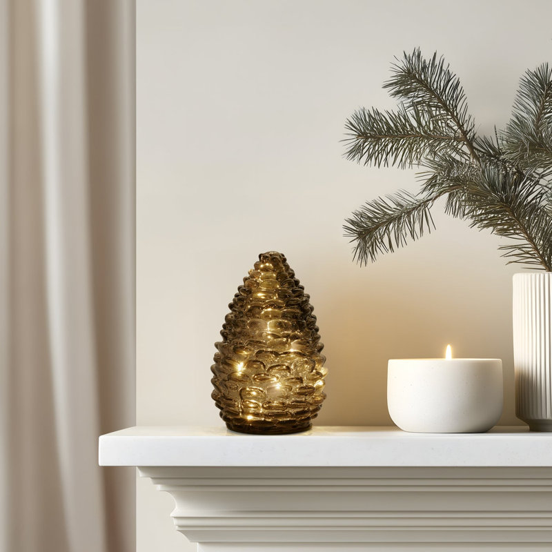 Lampe d'appoint en verre 6 po avec guirlande lumineuse DEL , 6 po de hauteur, Gris fumée