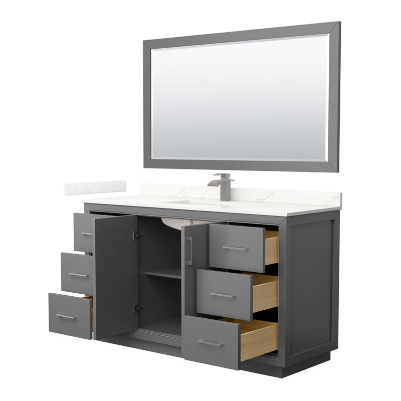 60'' W Single Vanity, Giotto Quartz, Dark Gray, Matte Black