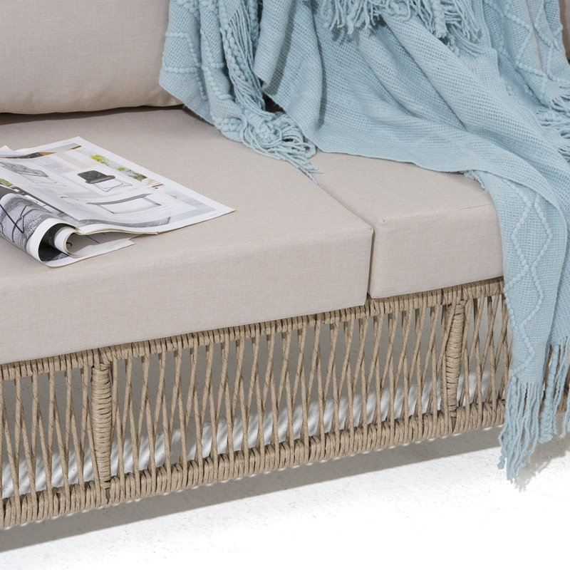 Outdoor 3-person Wicker Sofa With Cushion