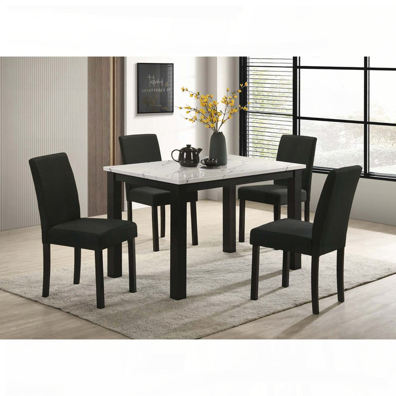 Table de salle à manger contemporaine en faux marbre avec plateau blanc, finition noire, 47,2 po x 29,5 po, Blanc/Noir