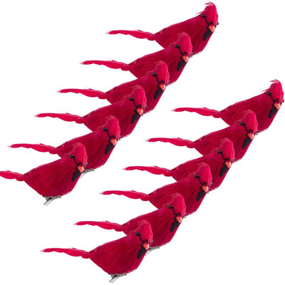 12 Pack Red Birds Ornaments