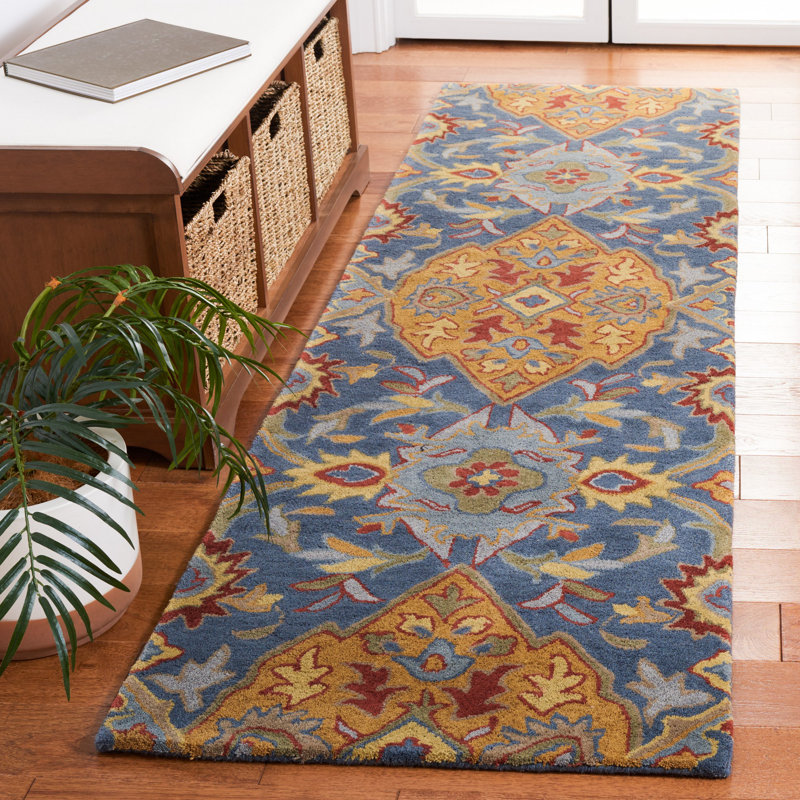 Tapis héritage / bleu marine Bastid 653, Tapis de couloir 2 pi 3 po x 8 pi