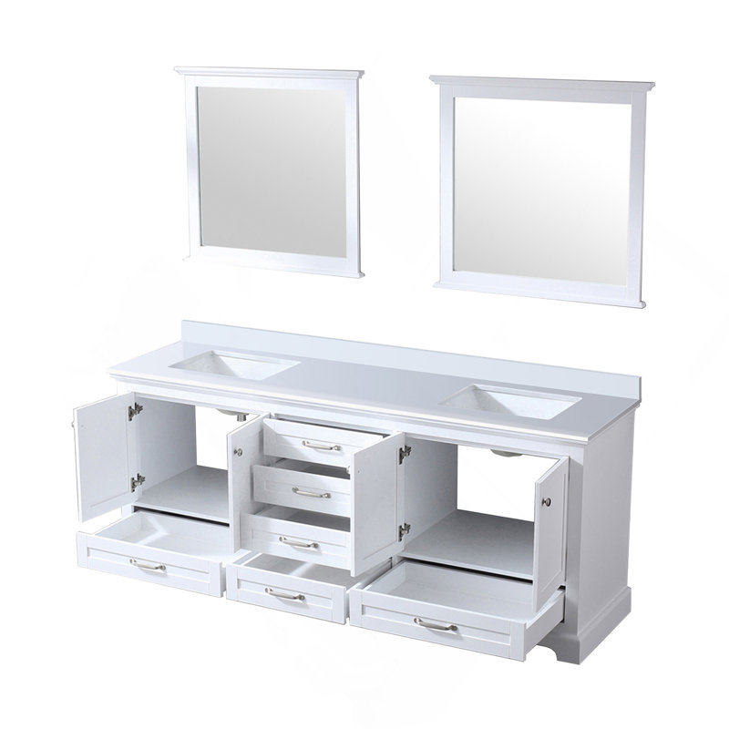 Meuble-lavabo double blanc 80 po X P 22 po D, plateau en quartz blanc et Miroirs, Blanc