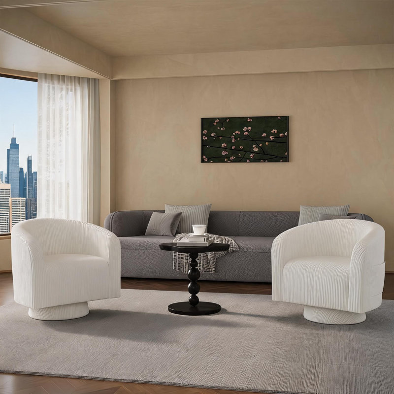Fauteuil d'appoint pivotant à 360 degrés avec accoudoirs courbés, Blanc