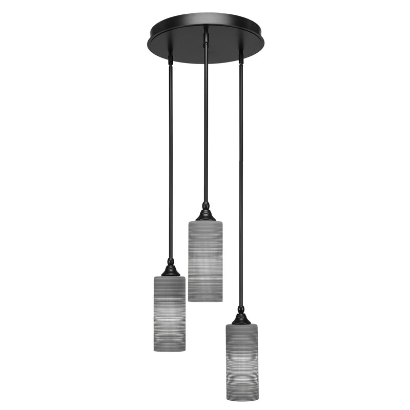 Luminaire suspendu suspendu à 3 lumières Shamar, H 11,25 po x l 18,5 po x P 18,5 po, Matrice grise, Noir mat