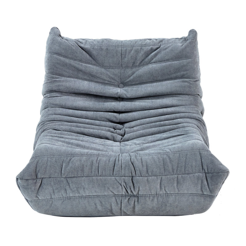 Bean bag Chair with button tufted back, Plain Gray Polyester Blend