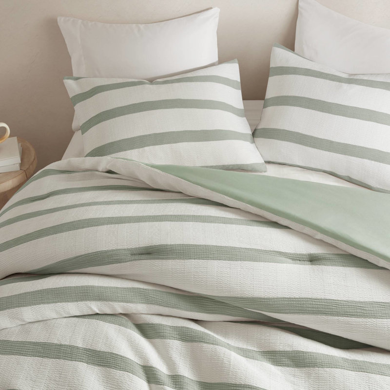 Édredon très grand / très grand teint avec rayures, motif froissé doux, confort à l'année, revers en microfibre, entretien sans effort, texture légèrement froissée, chaleur longue, peu d'entretien