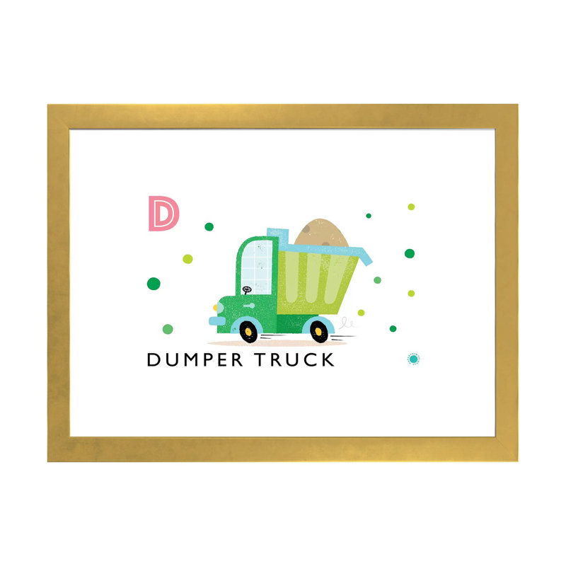 D Is for Dumper Truck - impression d'art graphique, H 16 po x l 24 po x P 1 po, Papier encadré doré, Blanc