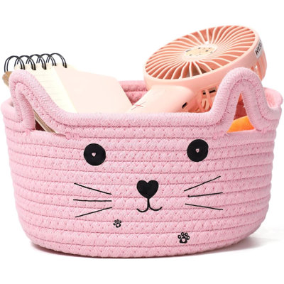 Cat Storage Basket Woven Organizer With Ears Decorative Pet Toy Cute Bin Cotton Rope Basket For Gift Cat Dog Toy Container Nursery Room