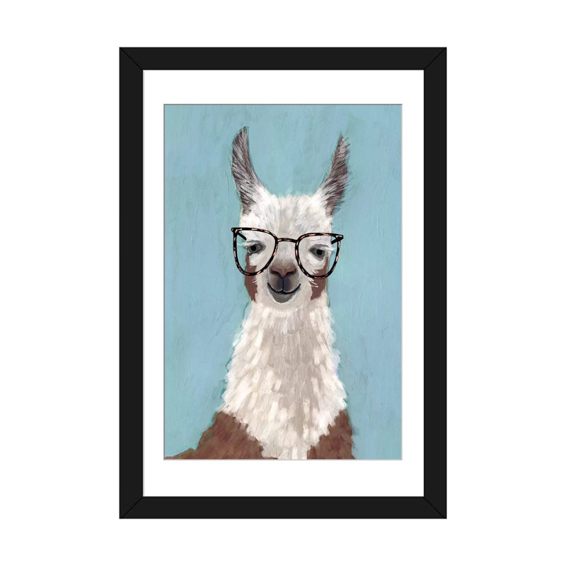 « llama spec i », art sur toile, H 32 po x l 24 po x P 1 po, Papier d'art encadré noir, Blanc